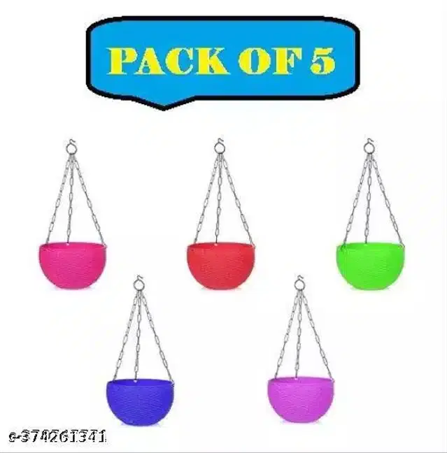 Hanging Flower Pots with Metal Chain, Multicolor, Pack of 5