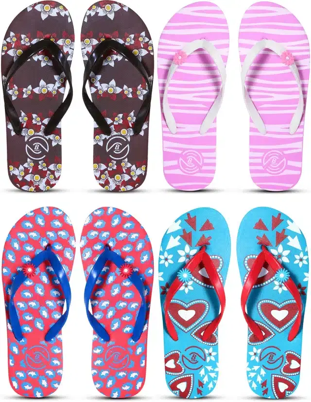 Flip Flops for Women, Pack of 4 (Multicolor, 5)