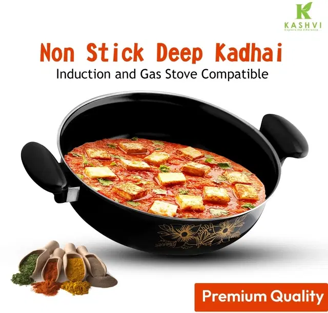 Cast Iron Kadai, Black, 28 cm