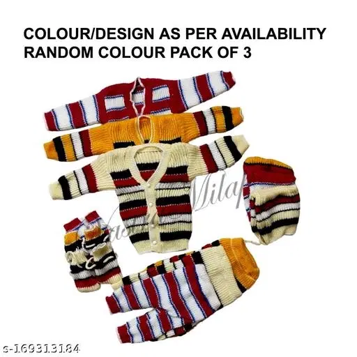 Woolen Clothing Set for Kids, Set of 3 (Multicolor, 0-3 Months)