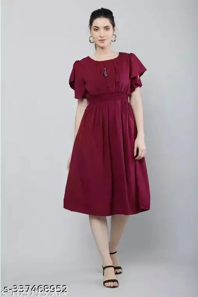 Crepe Dress for Women (Maroon, L)