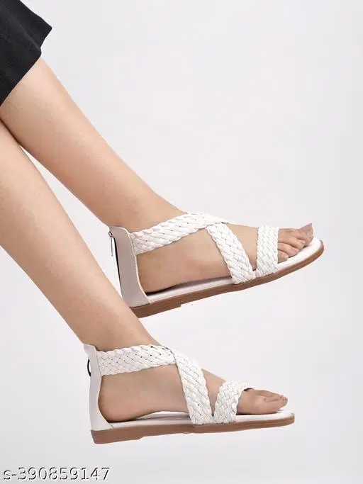 Shoetopia Solid Sandals (White, IND-3)