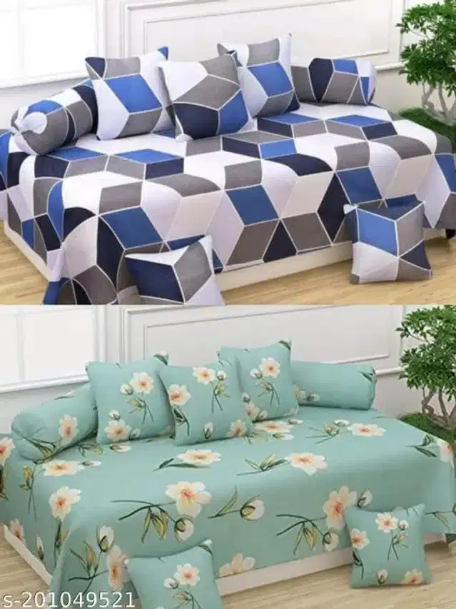 Polycotton Diwan Cover Set, Multicolor, Combo of 2