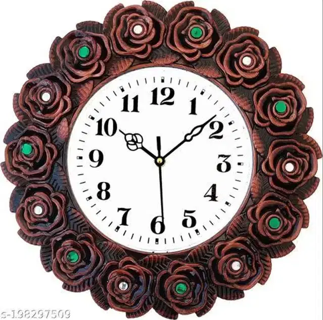 Plastic Analog Wall Clock, Brown & White