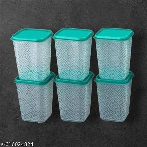 Plastic Storage Containers, Green, Pack of 6 (1000 ml)
