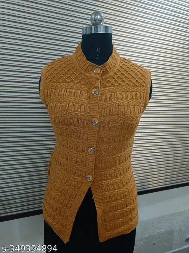 Woolen Sweater for Women (Mustard, L)