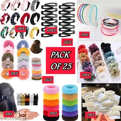 Abs Plastic Hair Accessories Combo for Women, Pack of 8 (White)