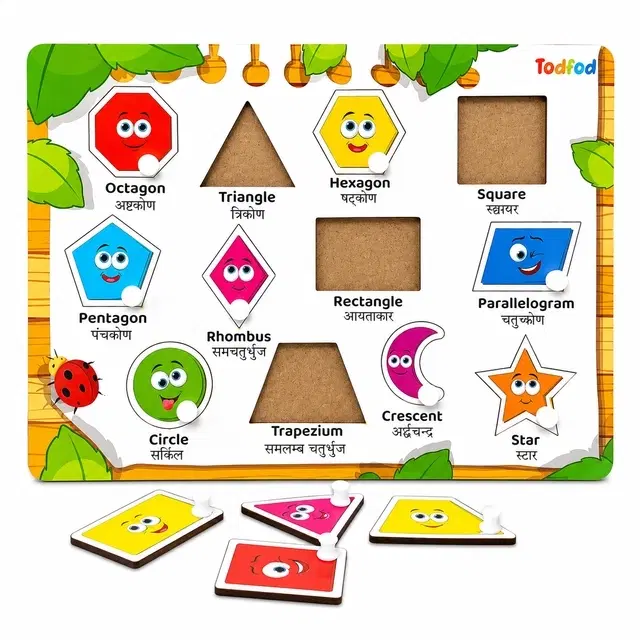 TodFod Wooden Shapes Identify Puzzle With Knobs