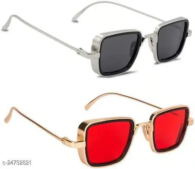 Sunglasses For Men, Pack of 2 (Black & Red)