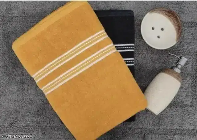 Cotton Bathing Towel, Yellow & Black, Pack of 2