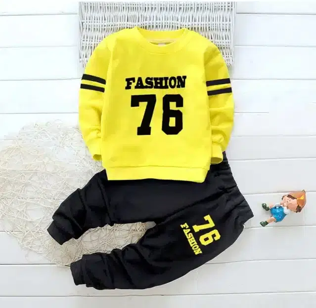 Printed Top & Bottom Set for Kids (Yellow & Black, 1-2 Years)