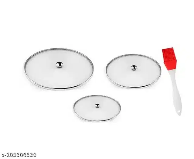 Metal Net Lids, 3 Pcs with Oil Brush, Red & Silver, Set of 4