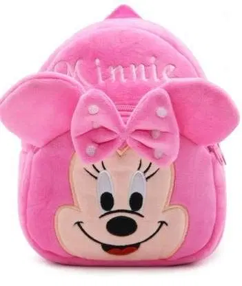 Heaven Decor Minnie Velvet Soft Plus Kidds School Bag Nursury Class To 5,  14 Inch, Pink, A032