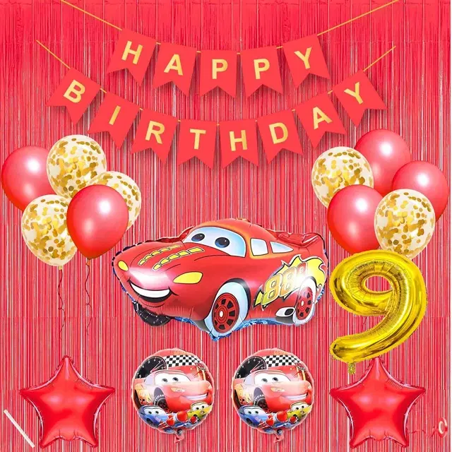 Lightning McQueen Car Theme 9th Birthday Decoration Kit for Kids (Red)Pcs Of 20 ,(Set Of 1)