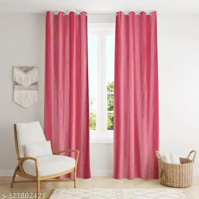 Polyester Curtain for Window, Pink, 5 Feet