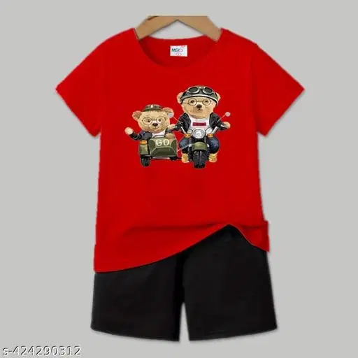 Cotton Blend Printed Clothing Set for Boys, Red (6-7 Years)