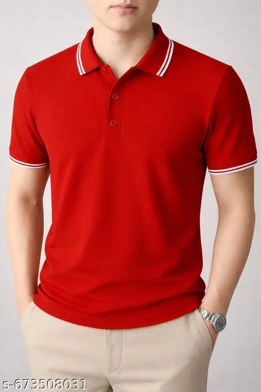 Polyester Solid T-shirt for men, Red (L)