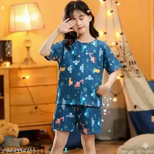 Night Suit for Girls (Blue, 3-4 Years)
