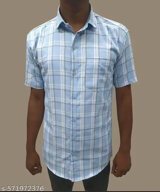 Cotton Blend Checked Shirt for Men, Sky Half (L) Pack of 1