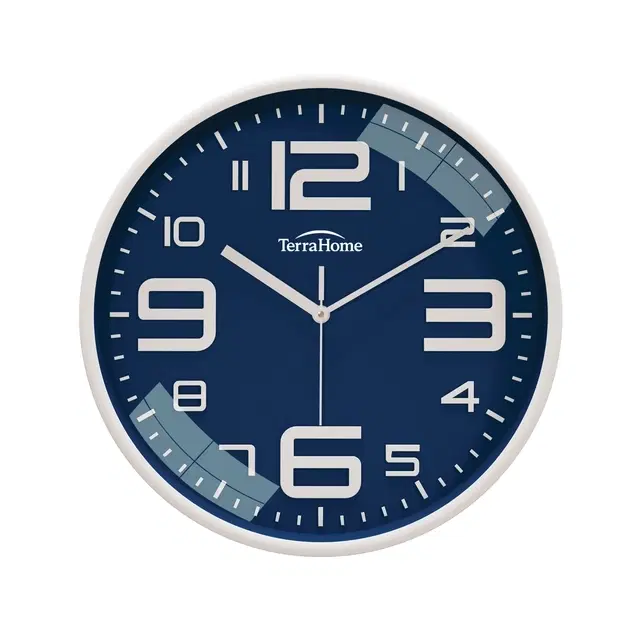 TerraHome Sweep Silent Embossed Wall Clock 12in Blue Dial Bold Letter
