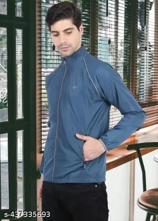 Nylon Full Sleeves Jacket for Men (Blue, M)