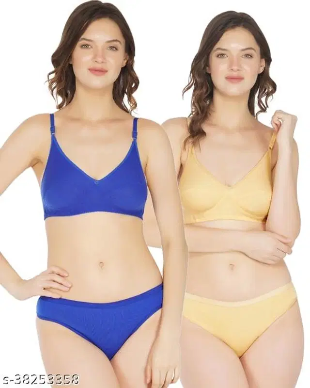 Cotton Blend Solid Lingerie Set for Women, Pack of 2 (Multicolor, 30A)