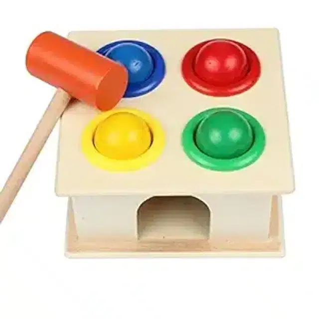 Wooden Hammer Ball Push Knock Pounding Montessori Game Toys for Kids, Multicolor, Set of 1