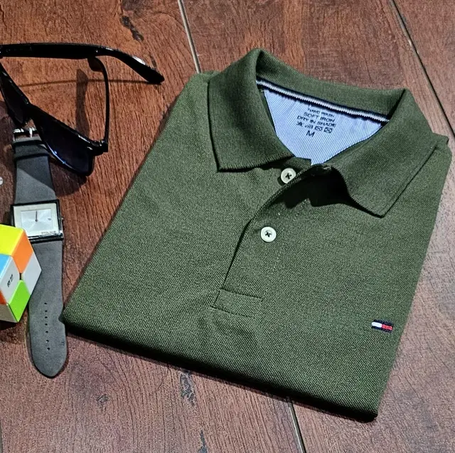 Polo Solid T-Shirt for Men (Olive, XL)