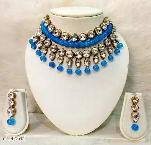 New Fancy Alloy Stone Work Women'S Jewellery Set, Blue