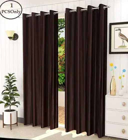 Polyester Blackout Plain Brown Door Curtain 7ft Pack of 1