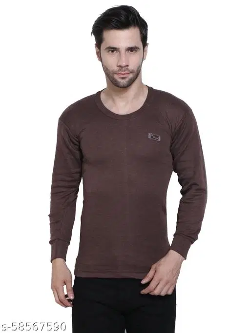 Cotton Thermal Topwear For Men, Brown (L)