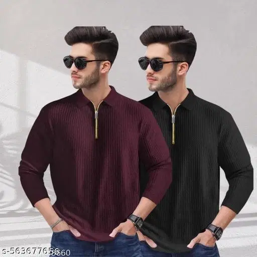 Cotton Blend T-shirt for Men, Maroon & Black, Pack of 2 (S)