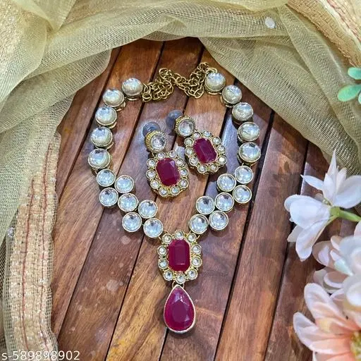 Stylish Kundan Necklace Set for Women, Green