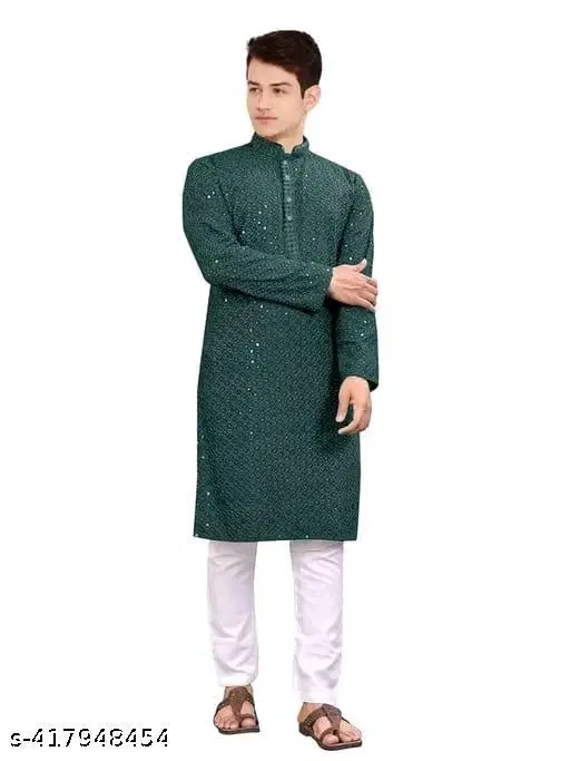 Rayon Embroidered Kurta Set for Men (S)