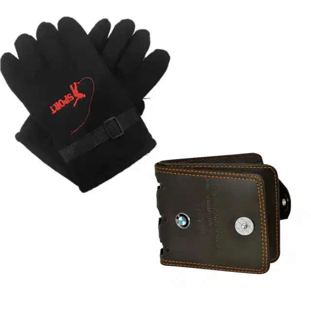 Fleece Winter Gloves with Wallet for Men, Combo of 2 (Black)