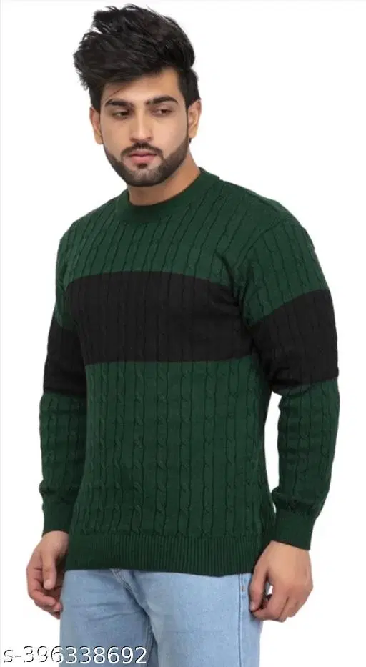 Full Sleeves Sweater for Men (Green & Black, M)