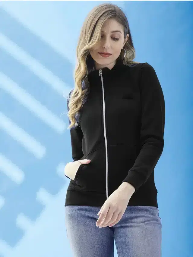 Fleece Blend Sweatshirt for Women (Black, S)