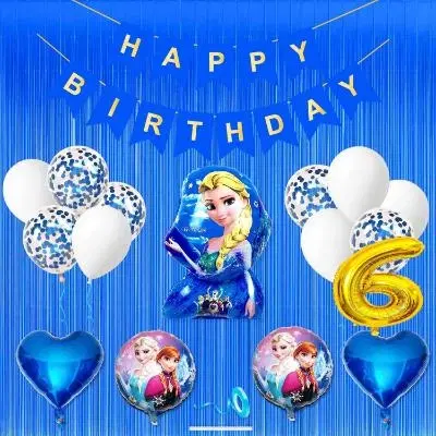 Disney Frozen Theme 6th Birthday Decoration Kit for Kids (Navy Blue)Pcs Of 20 ,(Set Of 1)