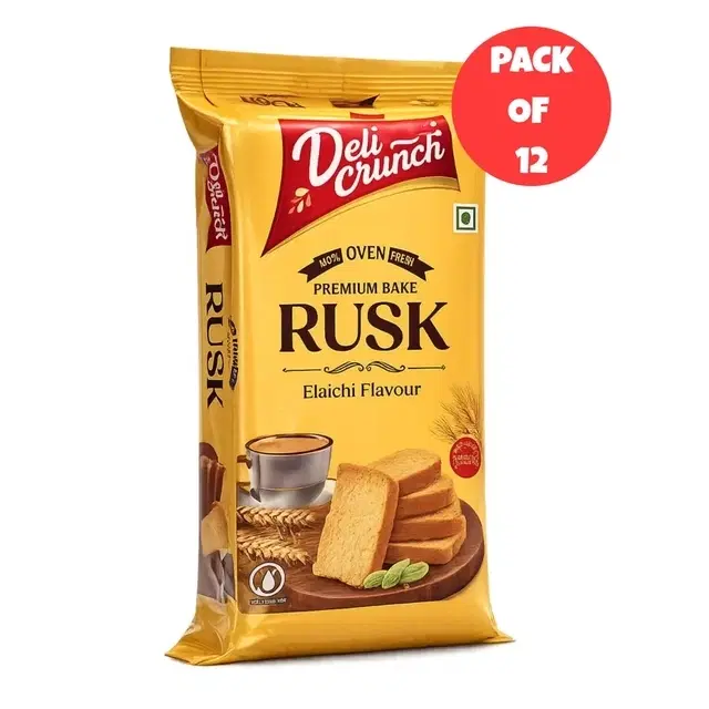 Delicrunch Premium Elaichi Rusk 12X65 g (Pack of 12)