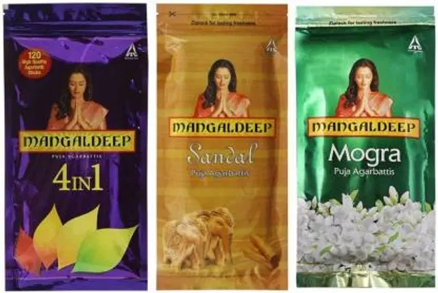 Mangaldeep Agarbatti Mogra-Sandel-4 In 1 Sandal, 360, Set of 3