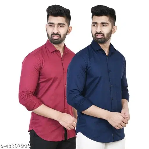 Cotton Blend Solid Shirts for Men, Multicolor (L)