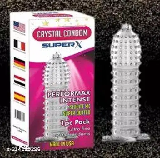 Crystal Dotted Reusable Condom for Men, Transparent, Pack of 1