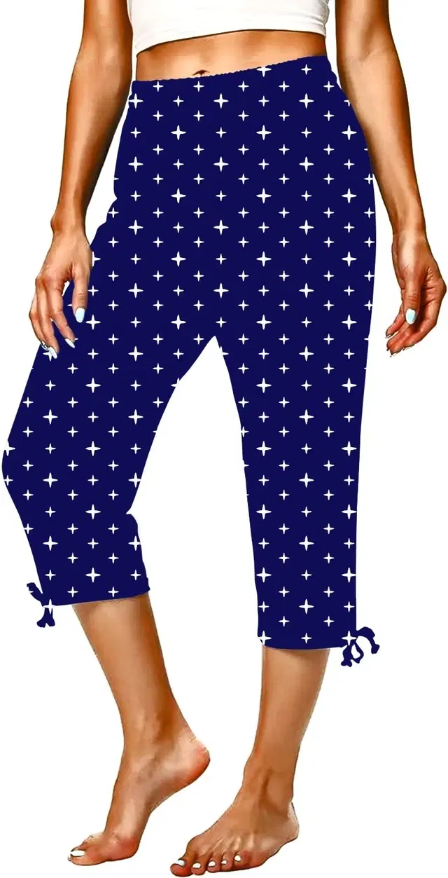 Cotton Printed Capri for Women (Navy Blue, L)
