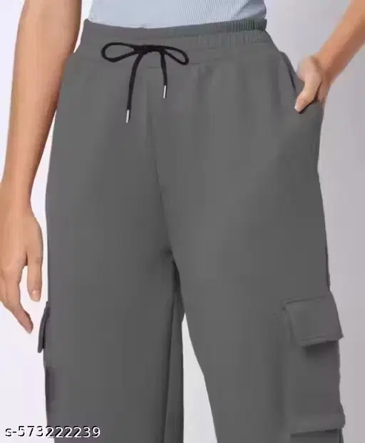 Women's Casual wear High Rise Straight Trackpant with Utility Pockets, Grey (XL)