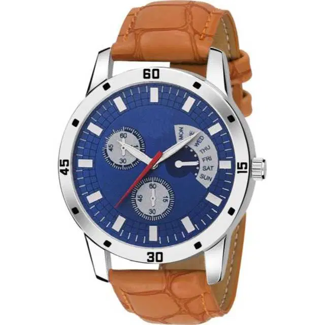 Casual Leatherette Analog Watch For Women (Nude & Blue) (MP-89)