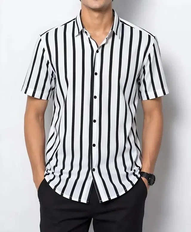 Cotton Blend Striped Mens Shirts White, M