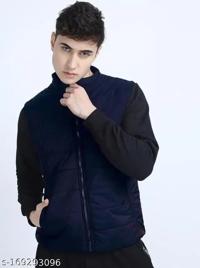 Polyester Full Sleeves Solid Jacket for Men (Navy Blue, L)