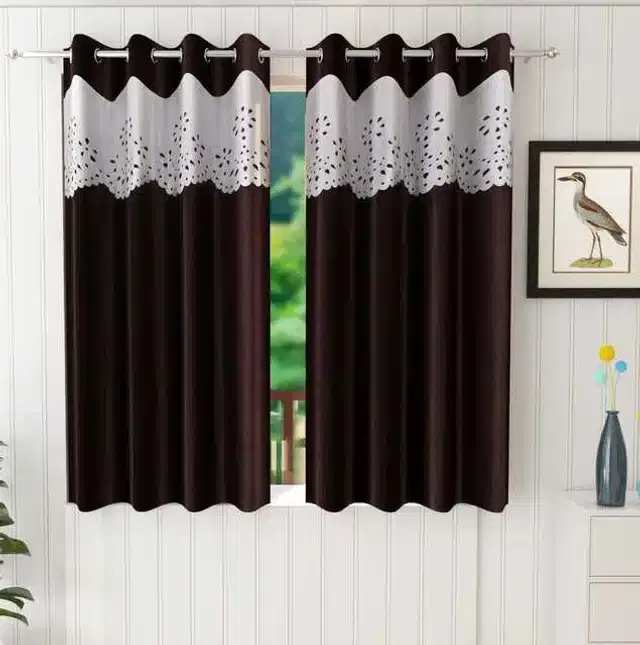 Window Curtain, Pack of 2, Brown, 4X5 Feet