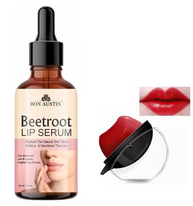 Bon Austin Beetroot Lip Serum, 30 ml with Apple Shaped Lipstick, Red, Set of 2