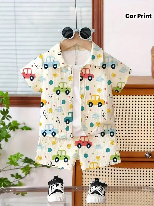 Ploy Cotton floral Print Clothing set for boys, White (1-2 Years)